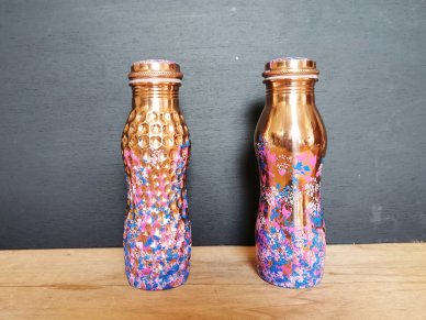 Fuchsia Splash 600ml Pure Copper Water Bottle